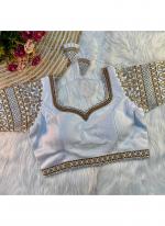 Silk White Party Wear Thread Work Readymade Blouse